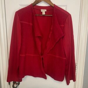 Chicos Womens Jacket Blazer Size 3 XL Red Textured Open Front‎ Collarless Wool